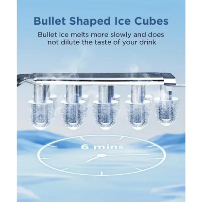Ice Maker Countertop, Portable Machine with Self-Cleaning, 26.5Lbs/24Hrs, 9 Bullet Ice Cubes in 6 Mins, Basket
