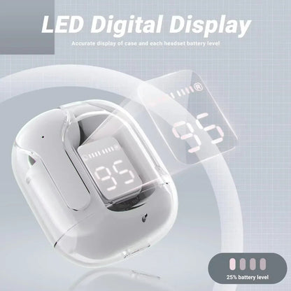 CrystalBeats BT30: Transparent TWS Bluetooth 5.3 Earbuds with Digital Display & Noise Canceling